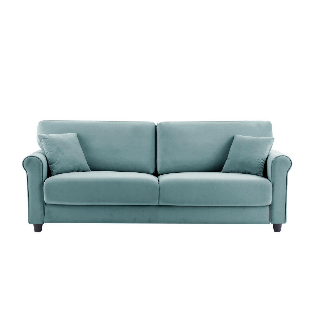 Divano classico in velluto con struttura in legno massello, divano imbottito, braccioli arrotondati