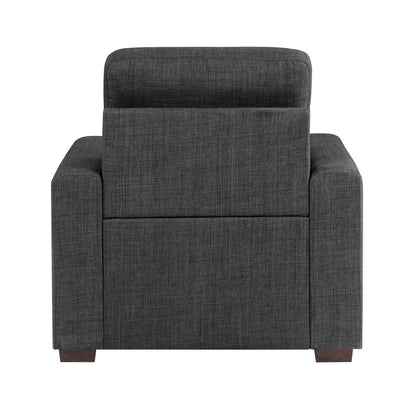 Sedia Cliff da 37 pollici, pouf estraibile, poliestere grigio scuro, legno espresso
