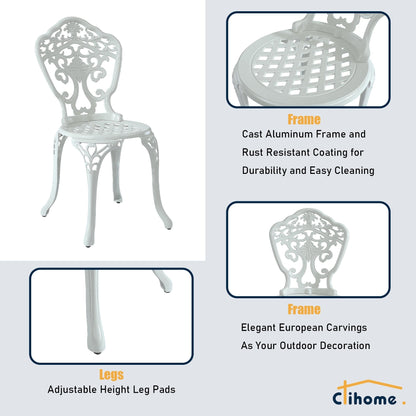 Set da bistrot da esterno in alluminio pressofuso, resistente alla ruggine, da 3 pezzi Clihome