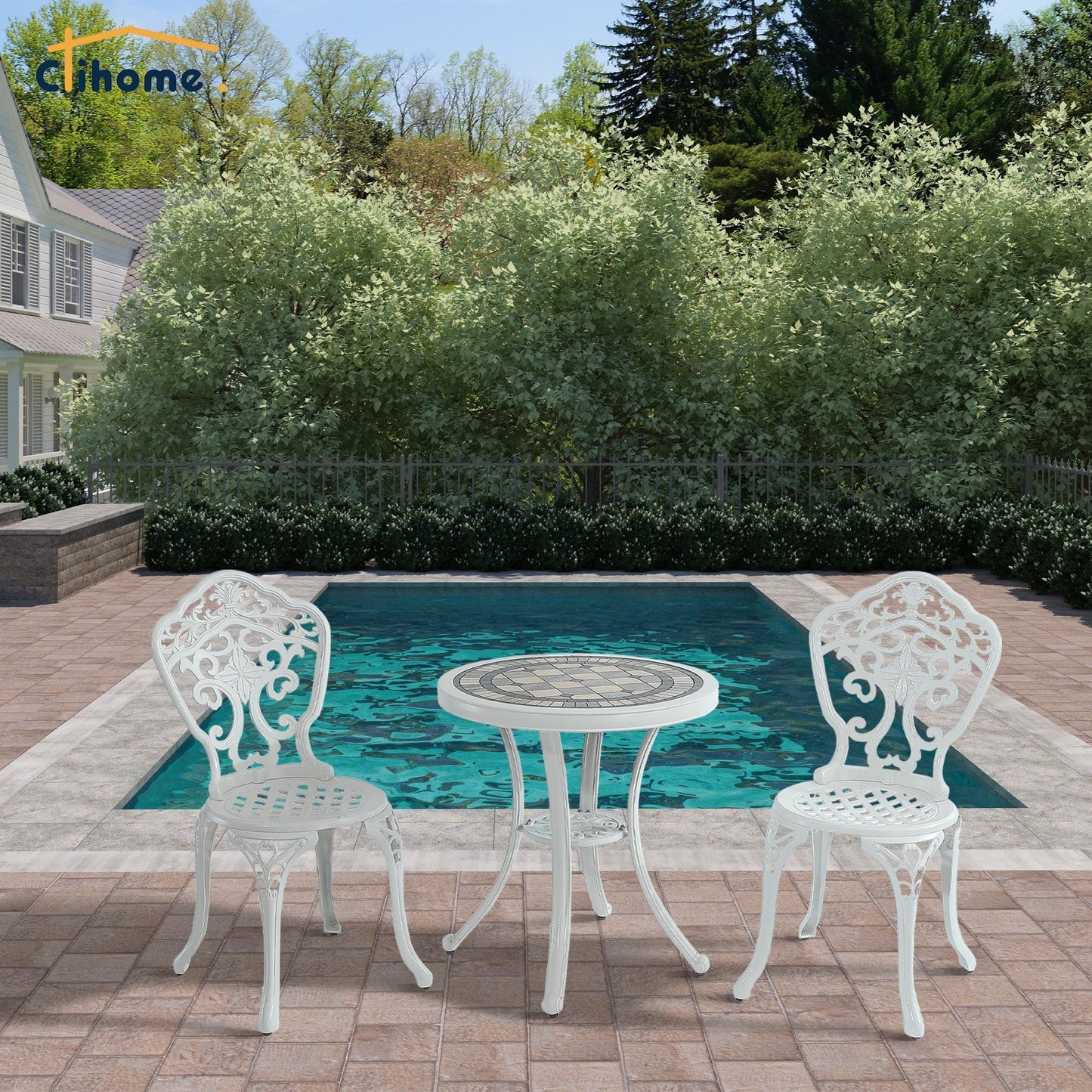 Set da bistrot da esterno in alluminio pressofuso, resistente alla ruggine, da 3 pezzi Clihome