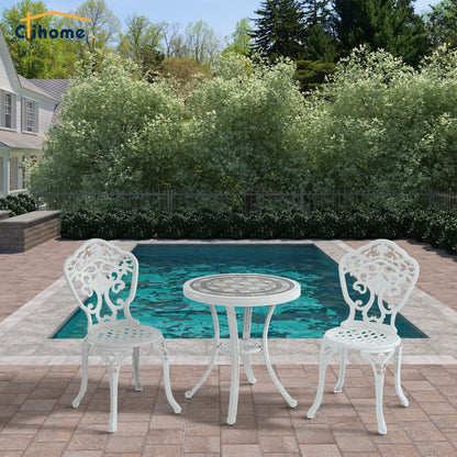 Set da bistrot da esterno in alluminio pressofuso, resistente alla ruggine, da 3 pezzi Clihome