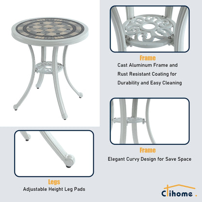 Set da bistrot da esterno in alluminio pressofuso, resistente alla ruggine, da 3 pezzi Clihome