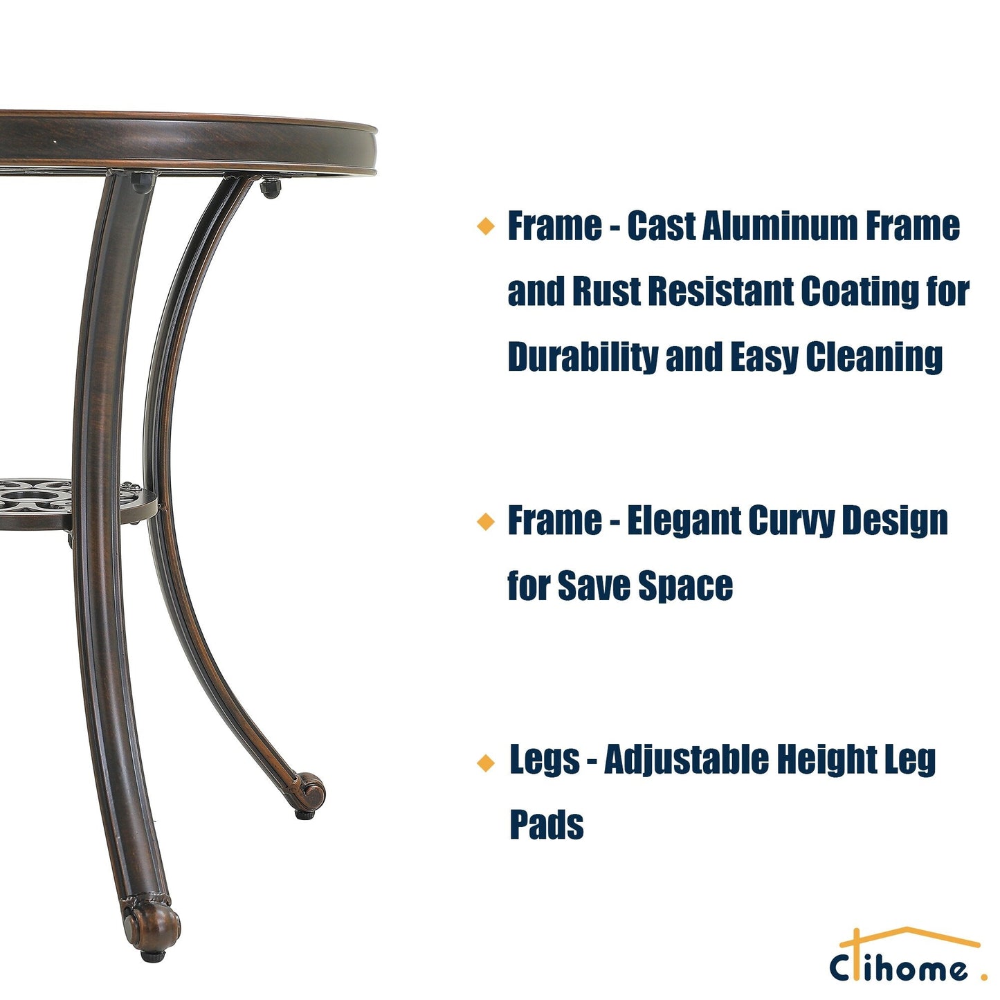 Set da bistrot da esterno in alluminio pressofuso, resistente alla ruggine, da 3 pezzi Clihome