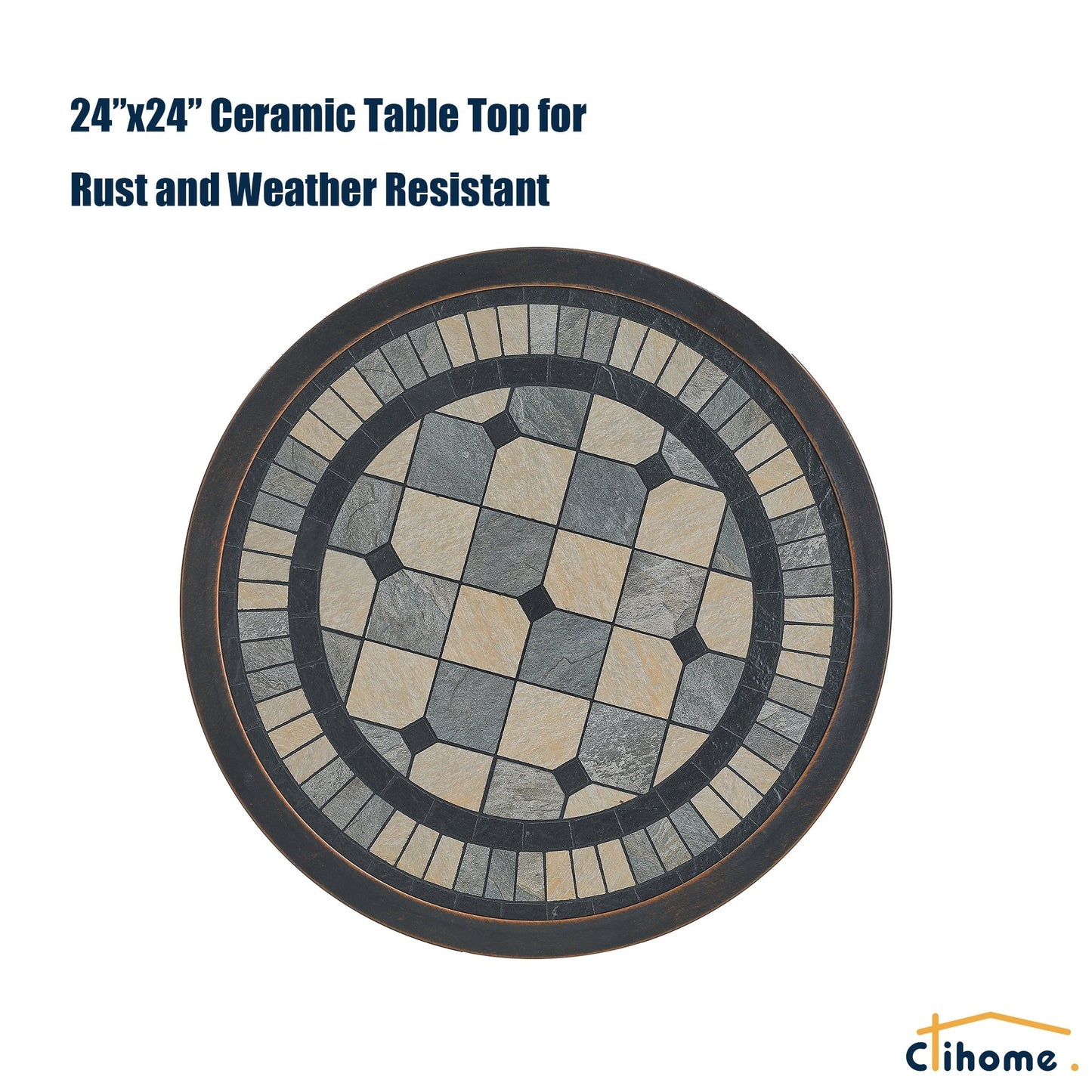 Set da bistrot da esterno in alluminio pressofuso, resistente alla ruggine, da 3 pezzi Clihome