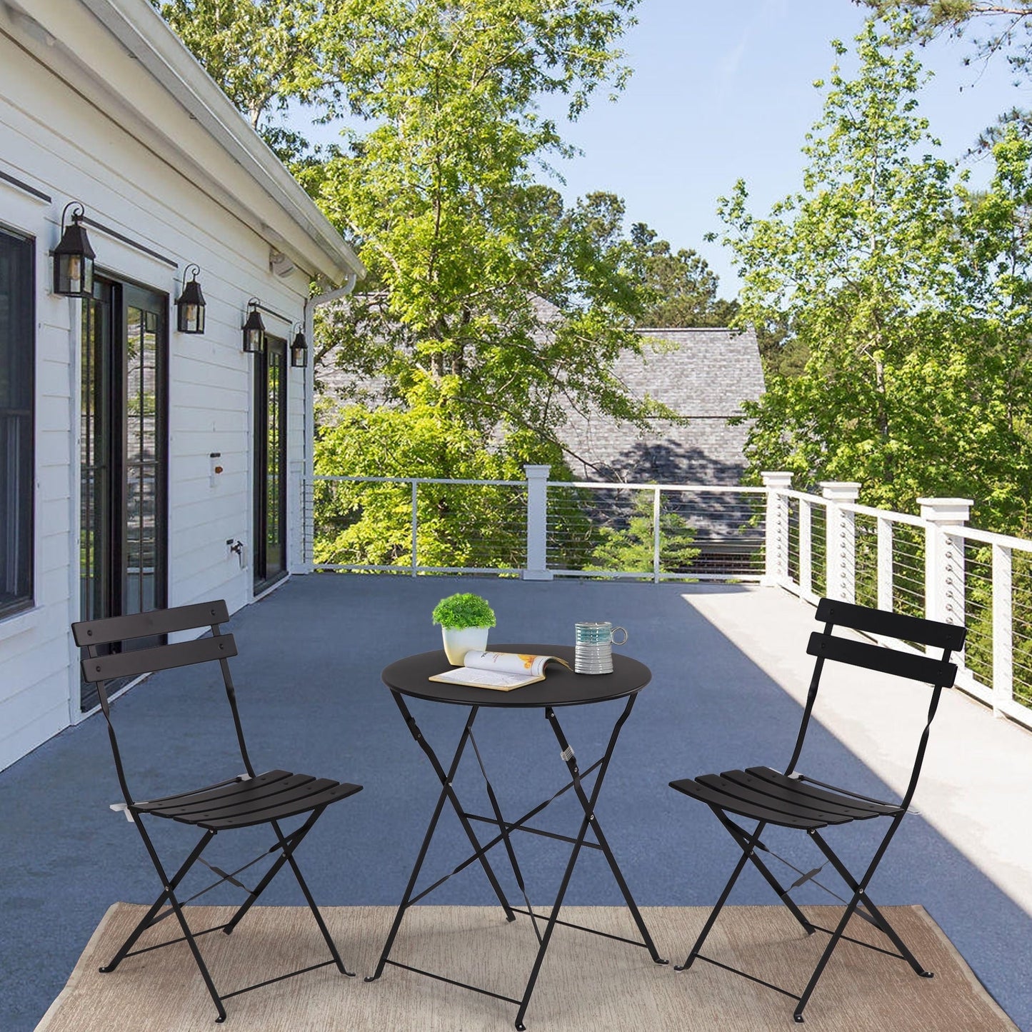 Set da bistrot per patio in acciaio di alta qualità da 3 pezzi Clihome Outdoor