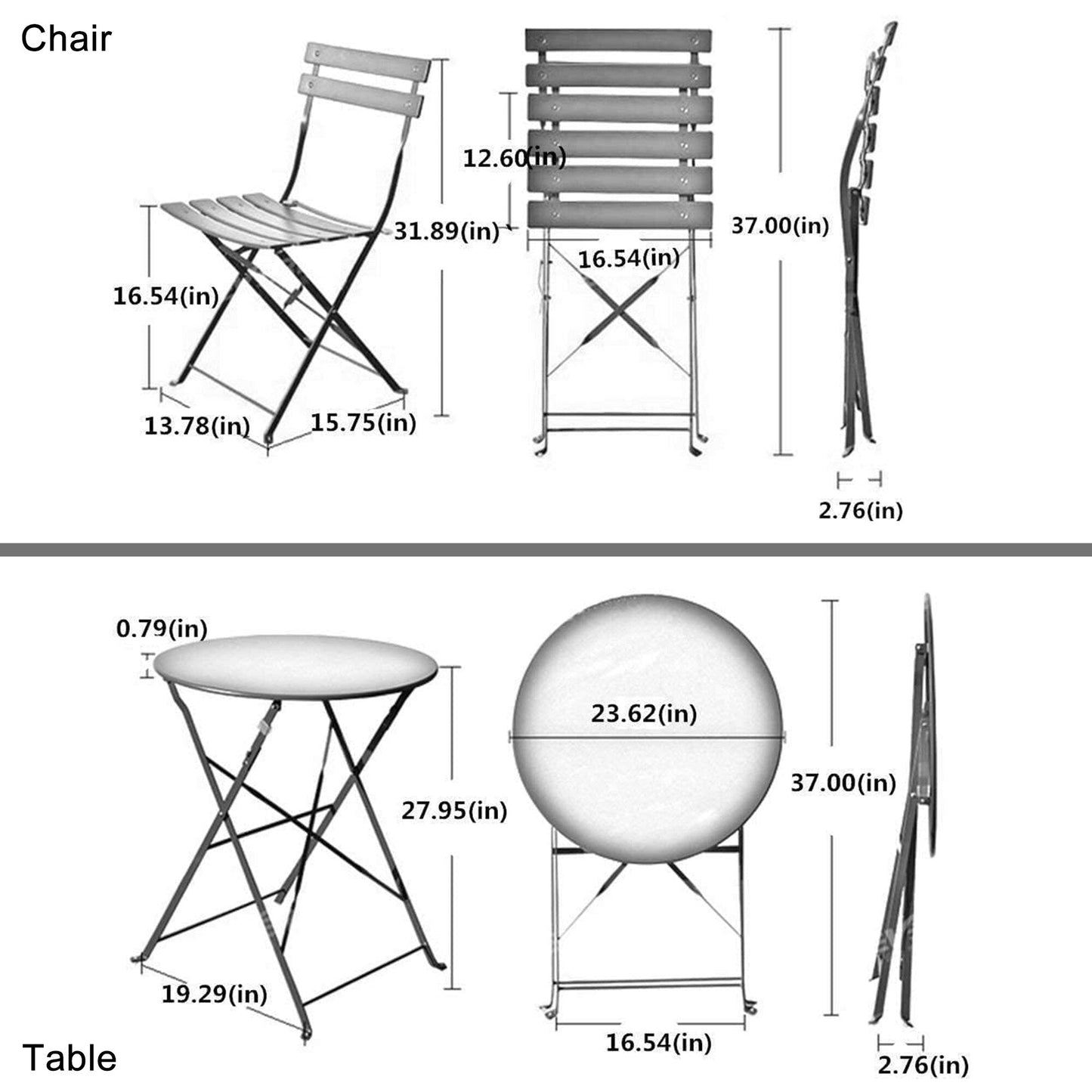 Set da bistrot per patio in acciaio di alta qualità da 3 pezzi Clihome Outdoor