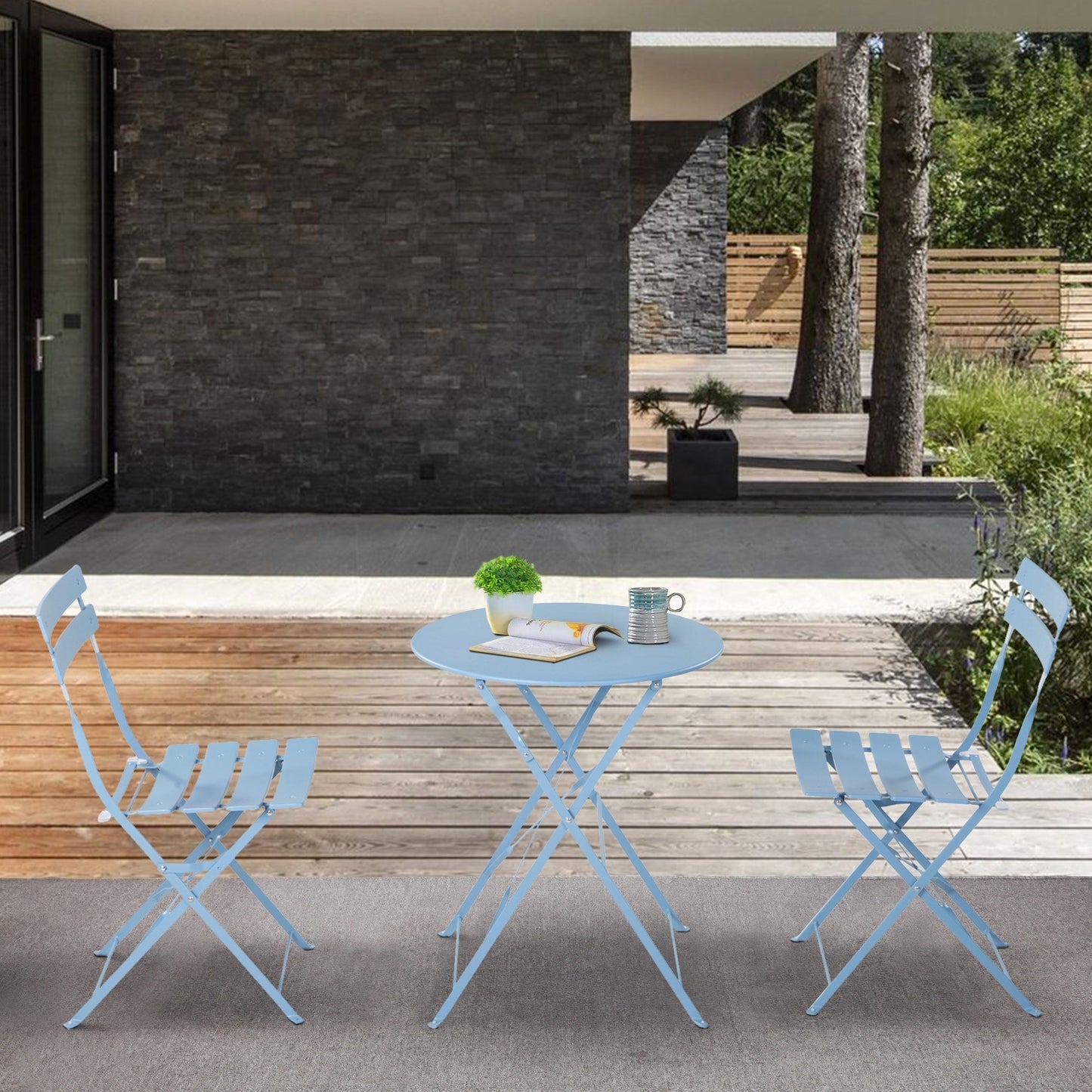 Set da bistrot per patio in acciaio di alta qualità da 3 pezzi Clihome Outdoor