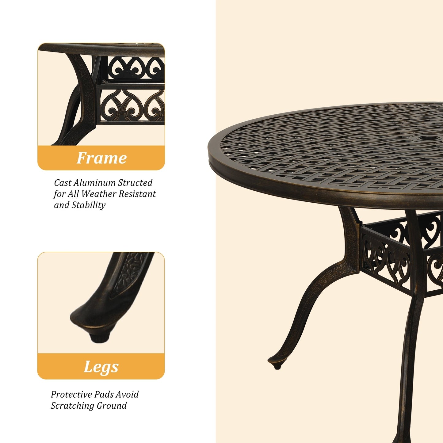 Set da pranzo per patio in alluminio pressofuso da 5 pezzi Clihome