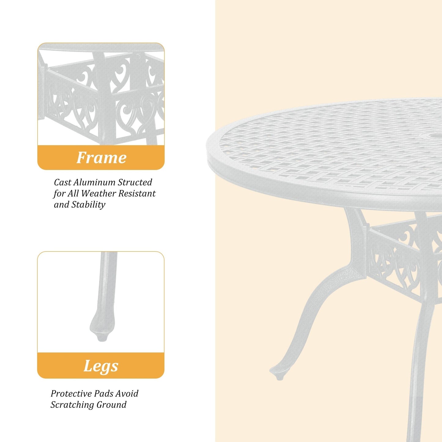 Set da pranzo per patio in alluminio pressofuso da 5 pezzi Clihome
