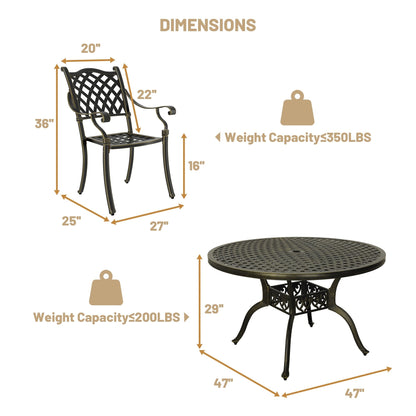 Set da pranzo per patio in alluminio pressofuso da 5 pezzi Clihome