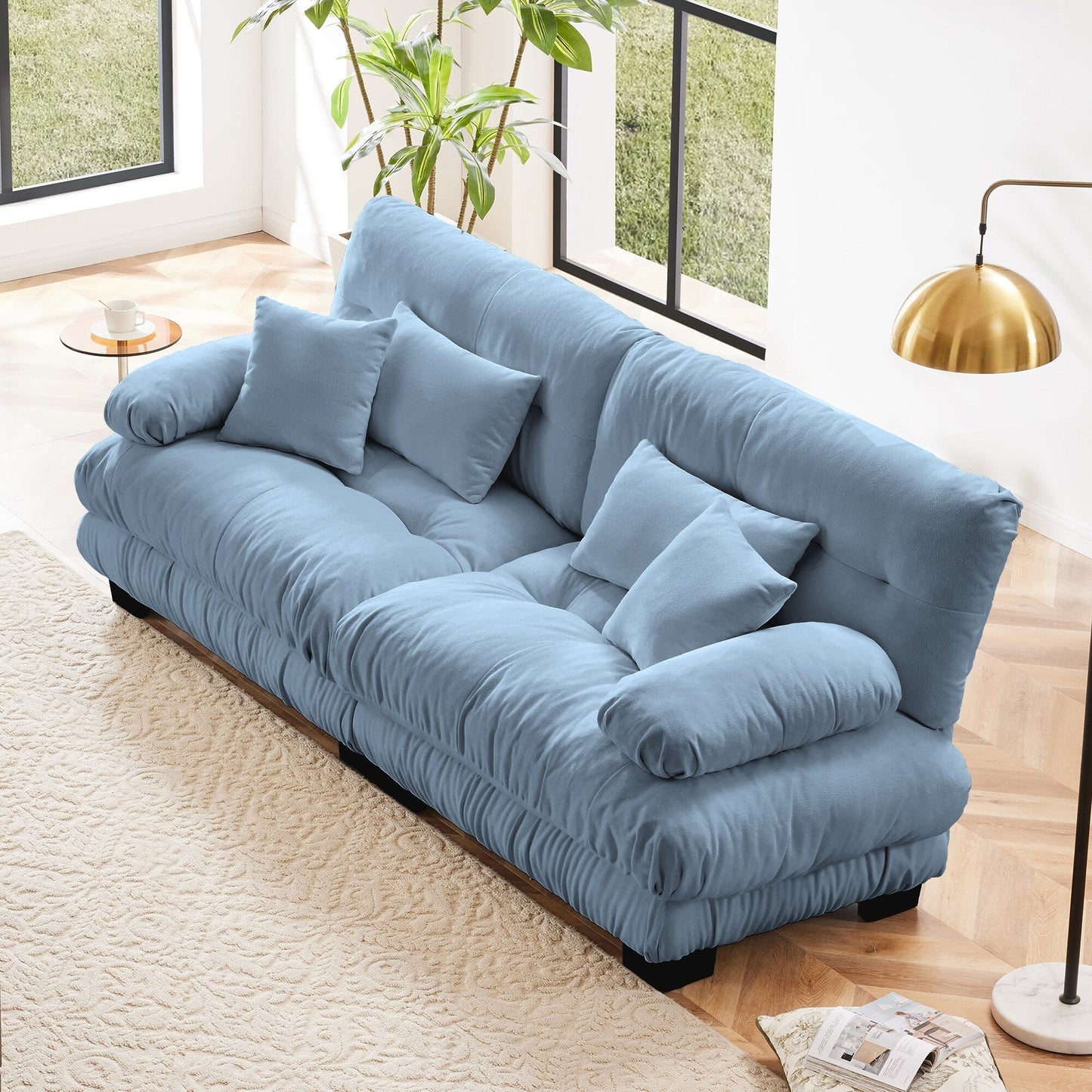 Divano a 2 posti Cloud Couch per soggiorno, divano a 2 posti in ciniglia con 2 cuscini lombari e 2 cuscini decorativi, blu ciniglia