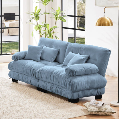 Divano a 2 posti Cloud Couch per soggiorno, divano a 2 posti in ciniglia con 2 cuscini lombari e 2 cuscini decorativi, blu ciniglia
