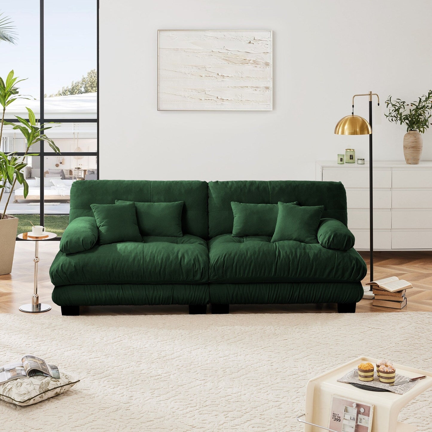 Divano a 2 posti Cloud Couch per soggiorno, divano a 2 posti in ciniglia con 2 cuscini lombari e 2 cuscini decorativi, verde ciniglia
