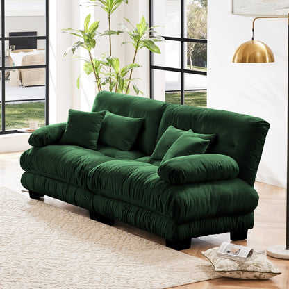Divano a 2 posti Cloud Couch per soggiorno, divano a 2 posti in ciniglia con 2 cuscini lombari e 2 cuscini decorativi, verde ciniglia