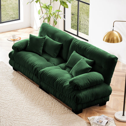 Divano a 2 posti Cloud Couch per soggiorno, divano a 2 posti in ciniglia con 2 cuscini lombari e 2 cuscini decorativi, verde ciniglia