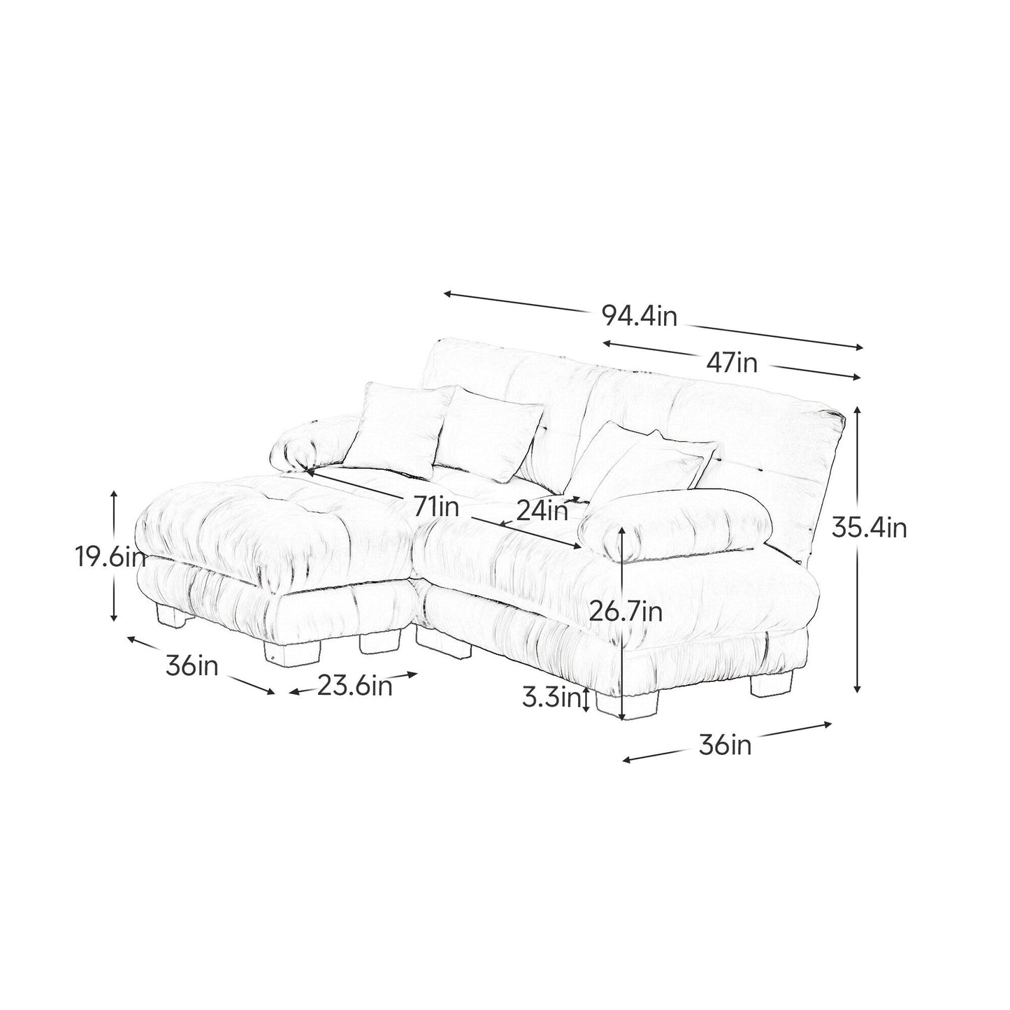 Divano componibile Cloud Couch per soggiorno, divano a 2 posti in ciniglia con 2 cuscini lombari e 2 cuscini decorativi