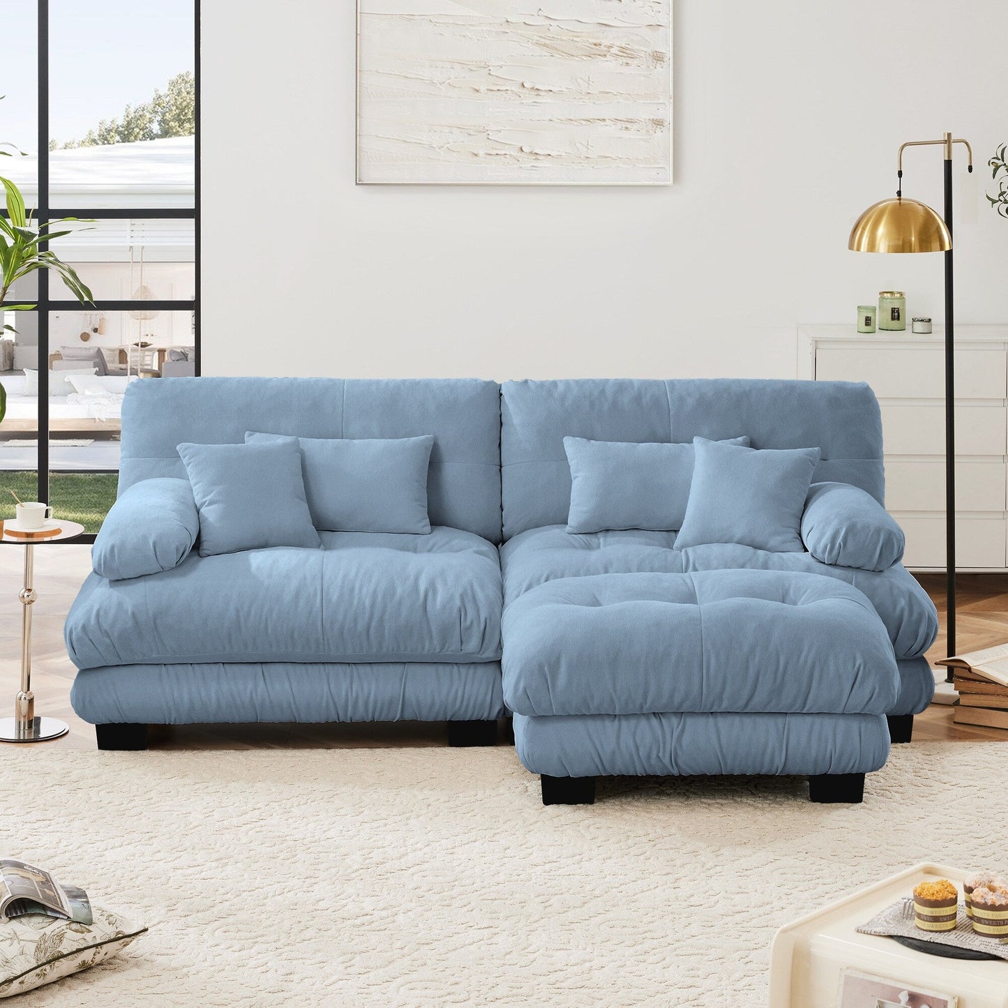 Divano componibile Cloud Couch per soggiorno, divano a 2 posti in ciniglia con 2 cuscini lombari e 2 cuscini decorativi