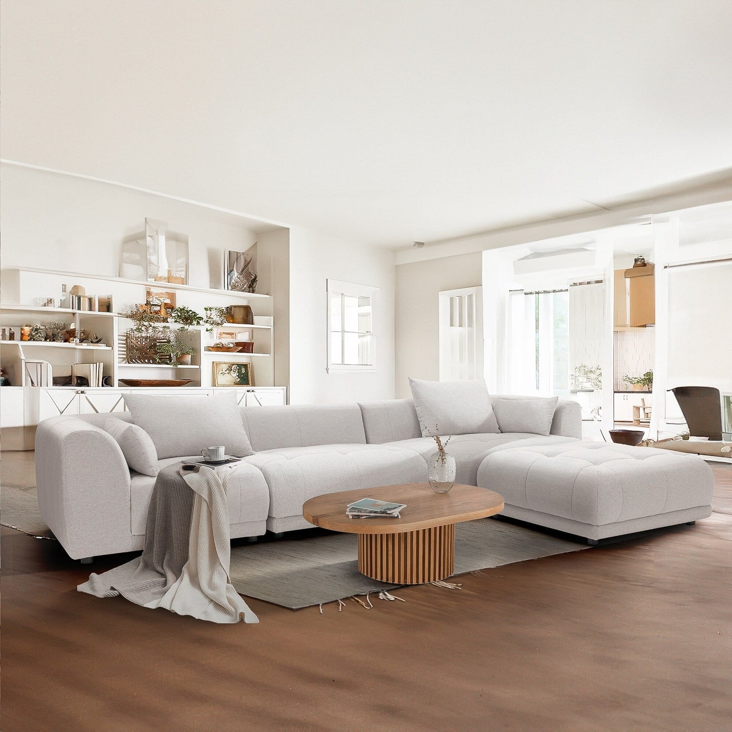 Divano componibile Cloud 144 con pouf - Divano da soggiorno in tessuto di ciniglia