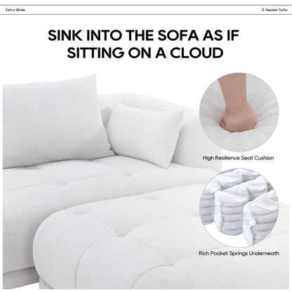 Divano componibile Cloud 144 con pouf - Divano da soggiorno in tessuto di ciniglia