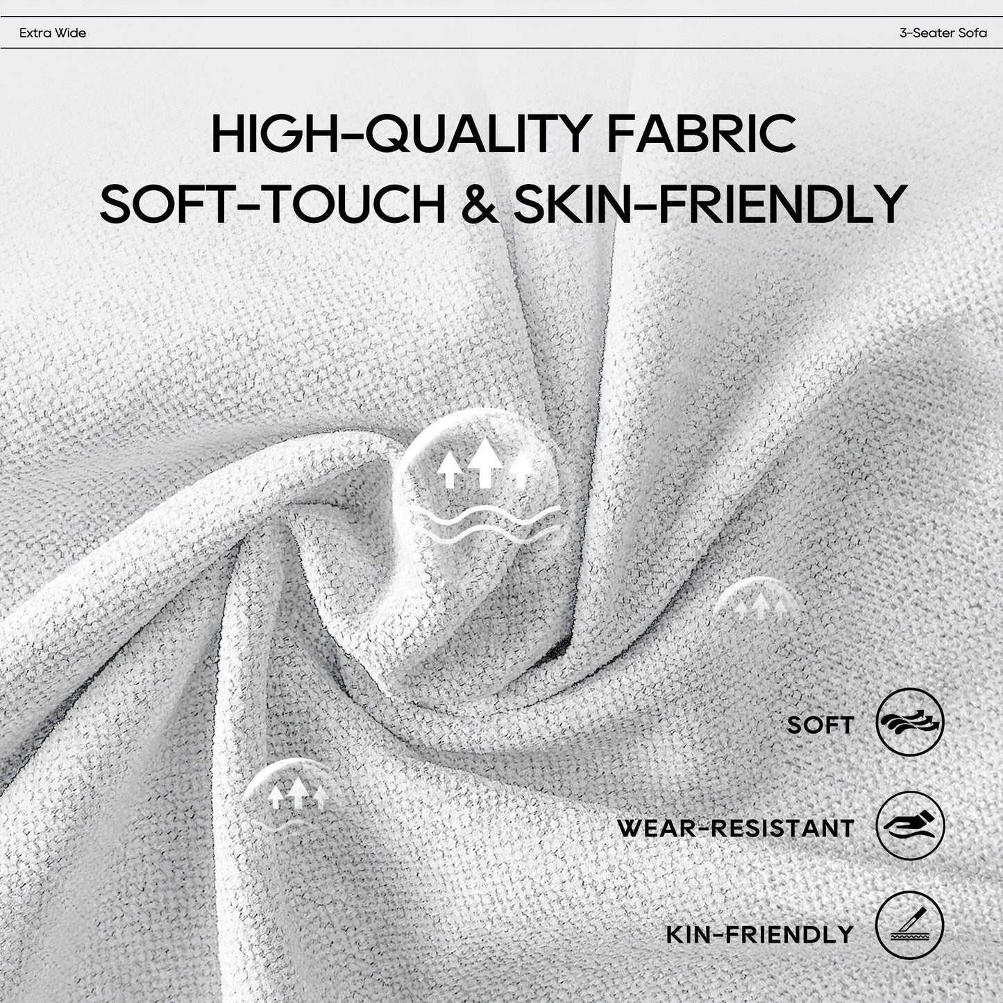 Divano componibile Cloud 144 con pouf - Divano da soggiorno in tessuto di ciniglia