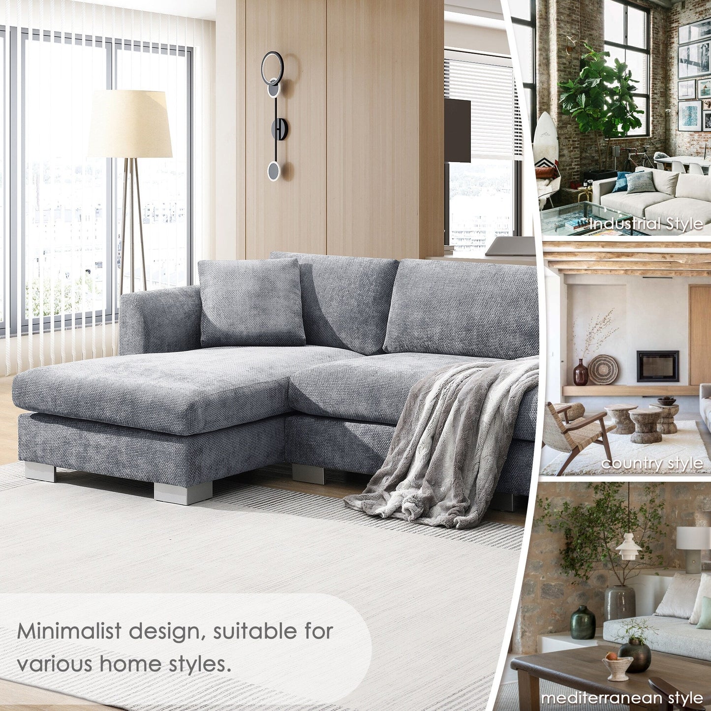 Divano componibile Cloud, set di divani di lusso a L con 2 cuscini gratuiti, mobili da interno in ciniglia a 4 posti con chaise longue oversize