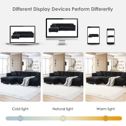 Divano componibile Cloud, set di divani di lusso a L con 2 cuscini gratuiti, mobili da interno in ciniglia a 4 posti con chaise longue oversize