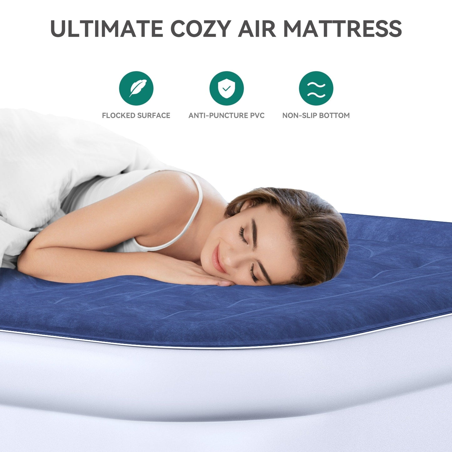 Materasso gonfiabile a forma di nuvola con cavo di alimentazione integrato, pompa fissa e testiera gonfiabile