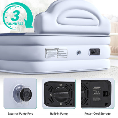 Materasso gonfiabile a forma di nuvola con cavo di alimentazione integrato, pompa fissa e testiera gonfiabile