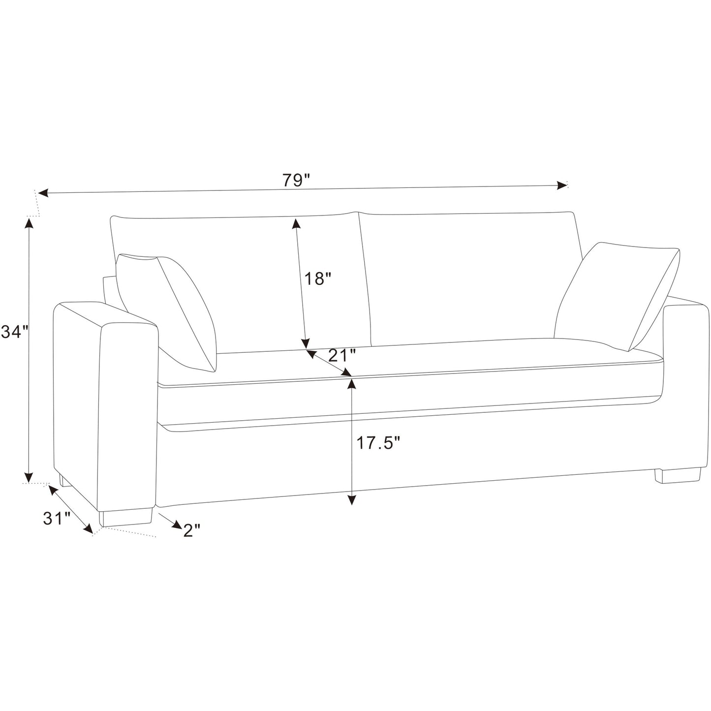 Divano in velluto a coste in stile costiero - 31 P x 79 L x 34 A