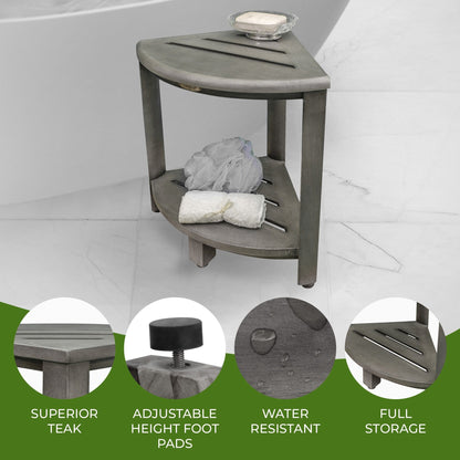 CoastalVogue, Mensola angolare per doccia in teak, Sgabello per doccia per radersi le gambe, Sgabello per piedi per doccia, Sgabello per doccia in teak, Sgabello angolare per doccia