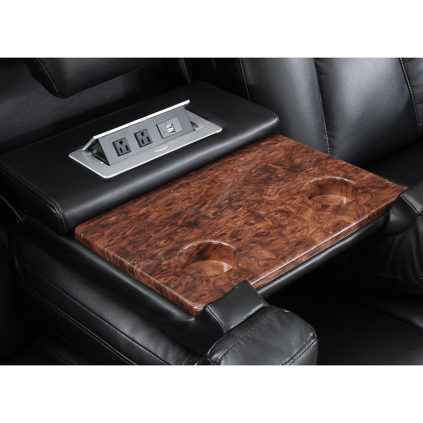 Divano elettrico Delange in similpelle nera con poggiatesta