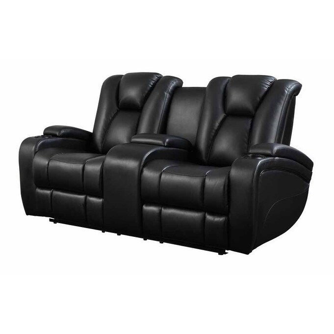 Divano elettrico Delange in similpelle nera con poggiatesta