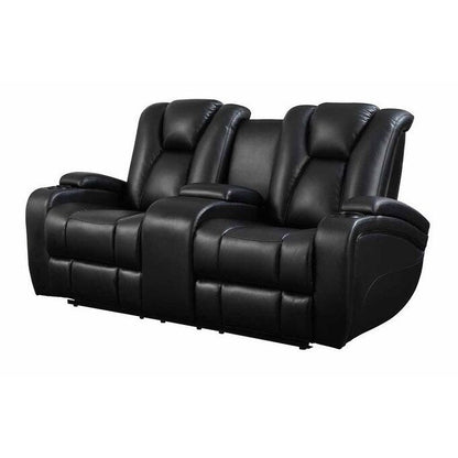 Divano elettrico Delange in similpelle nera con poggiatesta