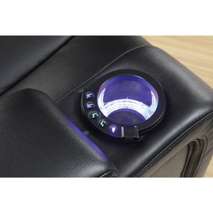 Divano elettrico Delange in similpelle nera con poggiatesta