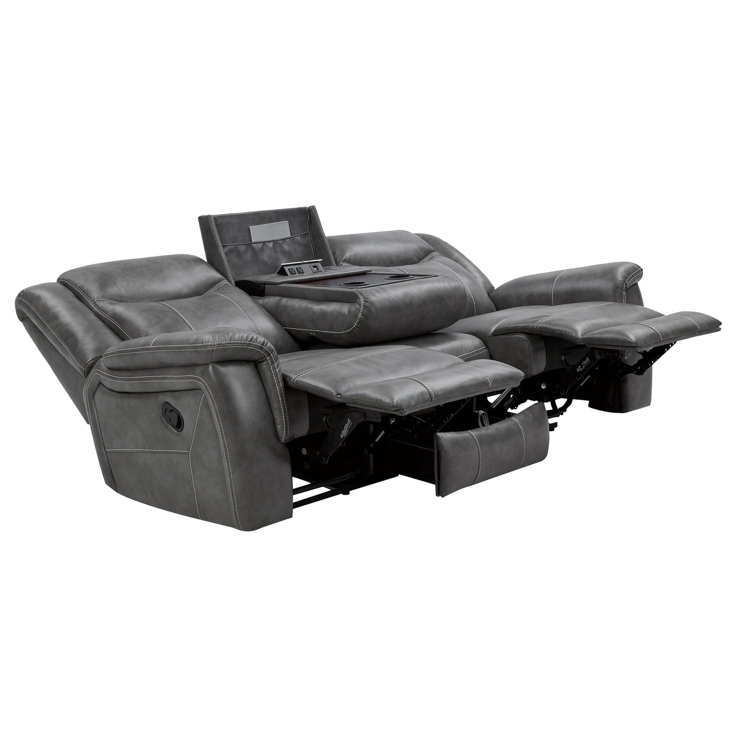 Divano imbottito Conrad con braccioli regolabili, grigio