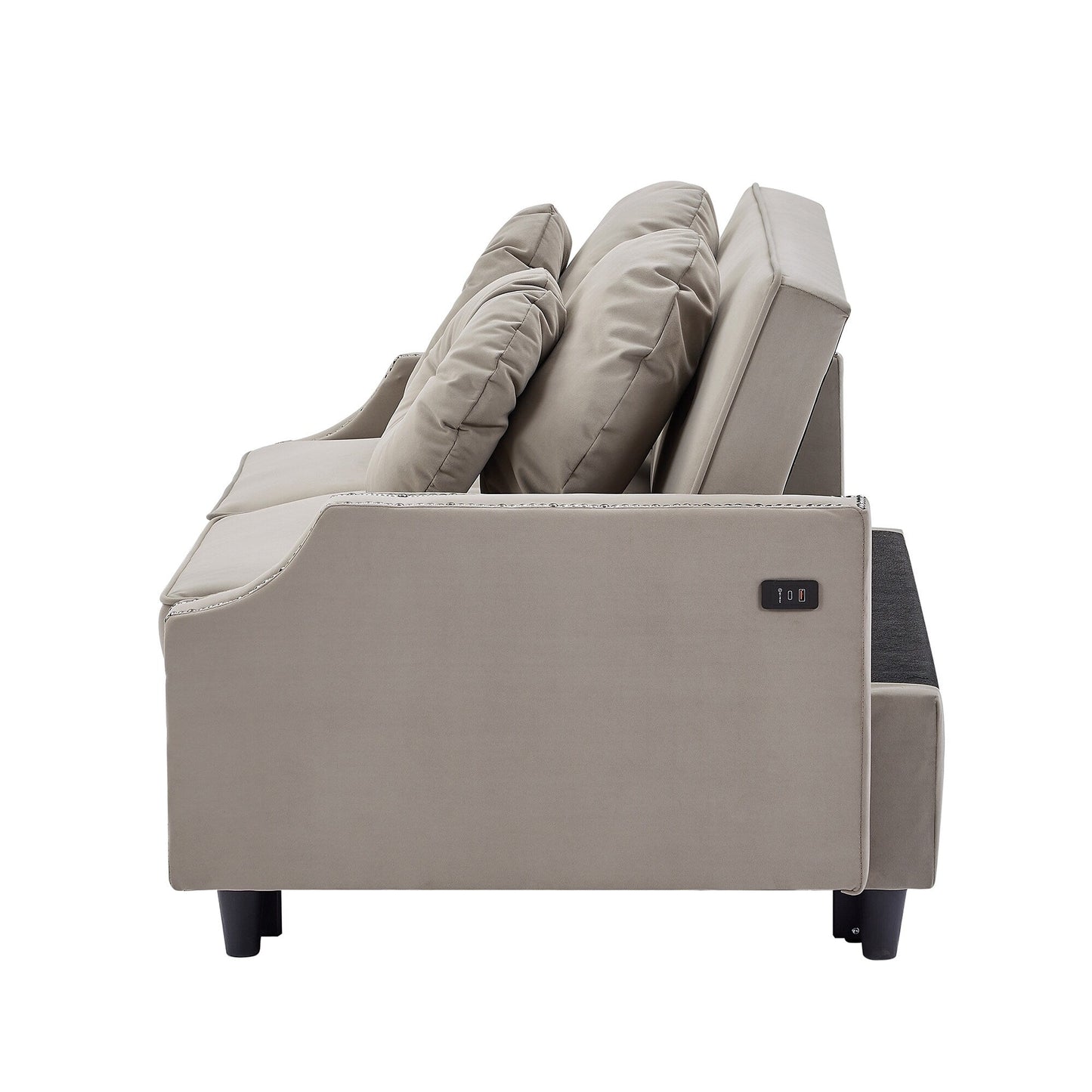 Divano letto regolabile in poliestere Coffee 54.7 con due porte USB e quattro cuscini lombari floreali