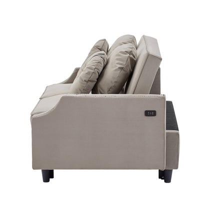 Divano letto regolabile in poliestere Coffee 54.7 con due porte USB e quattro cuscini lombari floreali