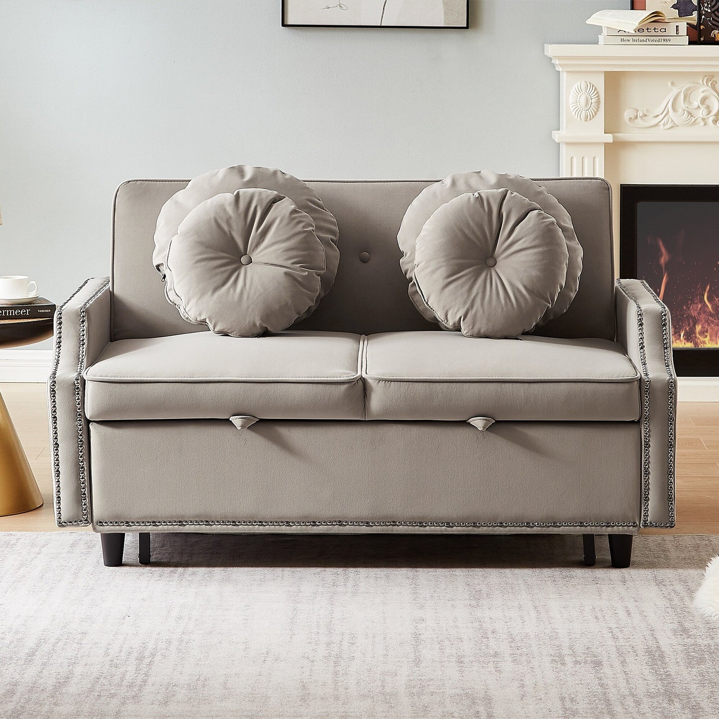 Divano letto regolabile in poliestere Coffee 54.7 con due porte USB e quattro cuscini lombari floreali