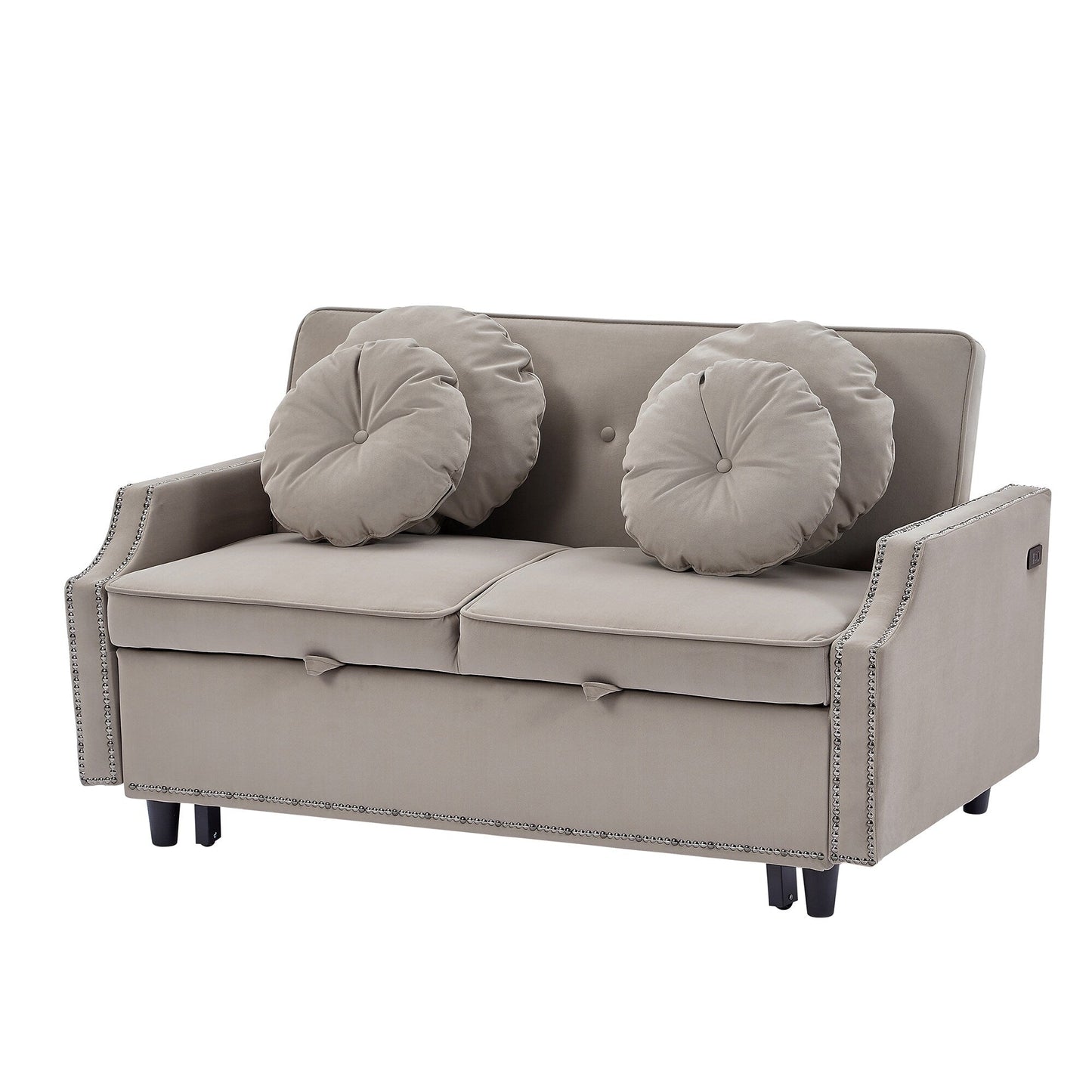 Divano letto regolabile in poliestere Coffee 54.7 con due porte USB e quattro cuscini lombari floreali