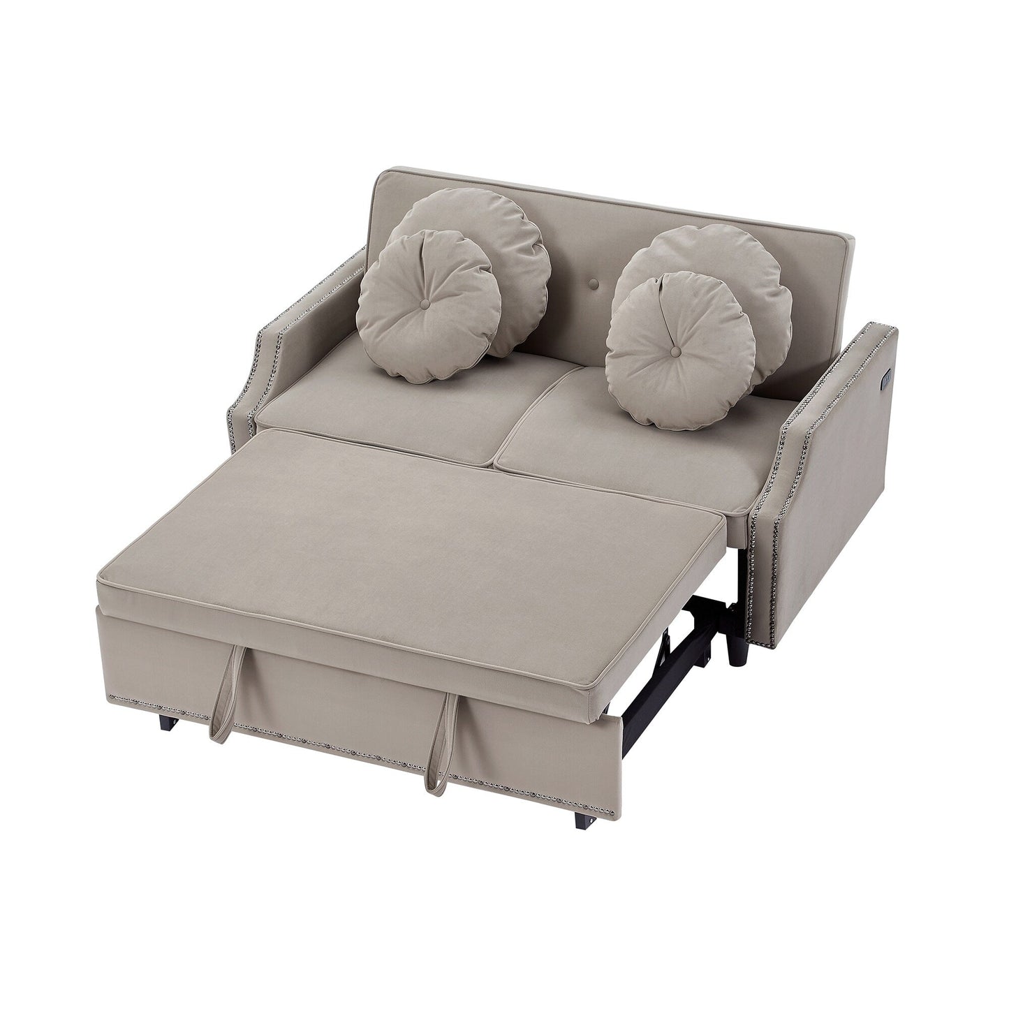 Divano letto regolabile in poliestere Coffee 54.7 con due porte USB e quattro cuscini lombari floreali