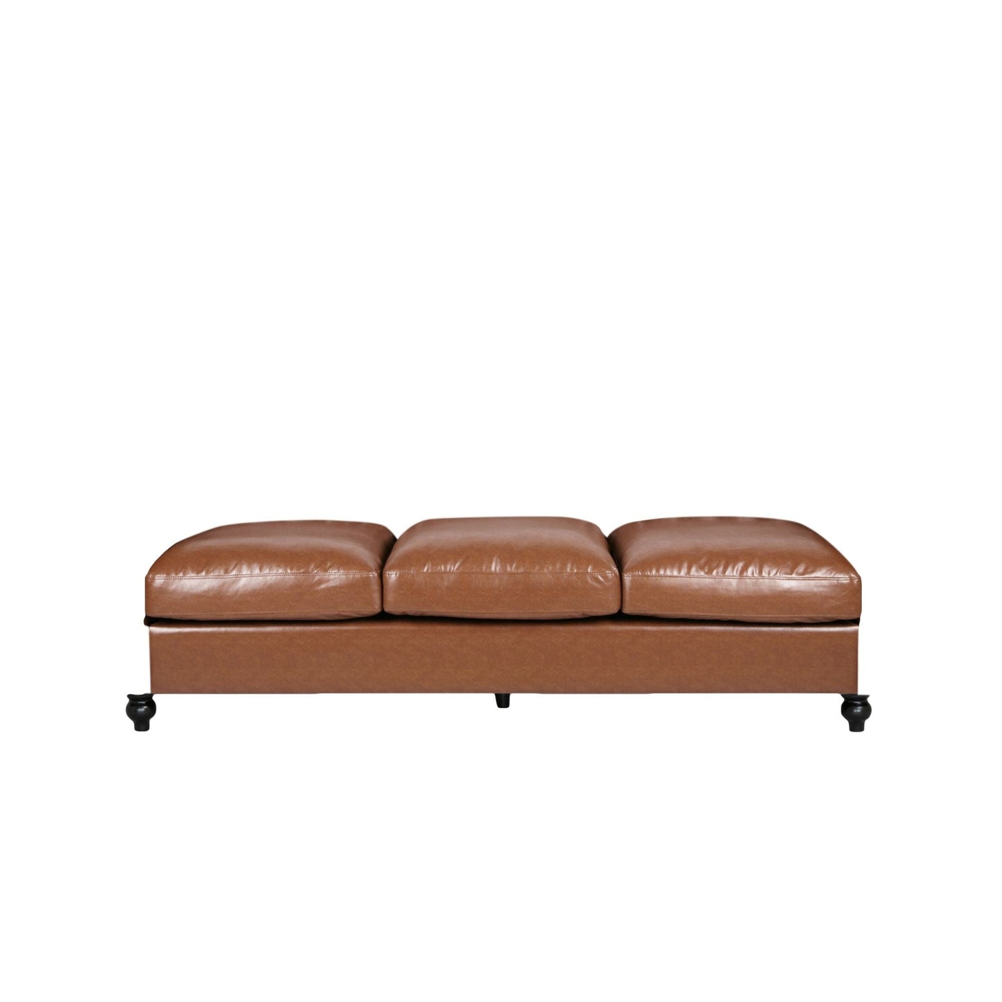 Divano Chesterfield Cognac 84.75 imbottito con bottoni, 3 posti, borchie e gambe in legno per soggiorno