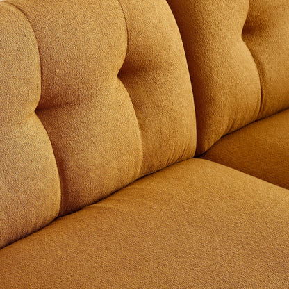 Divano Cognac Modern 81.48 Teddy a 3 posti con seduta profonda, gambe in legno e rivestimento per soggiorno