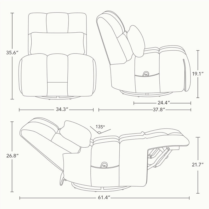 Poltrona reclinabile Cole Power Recliner girevole con supporto lombare