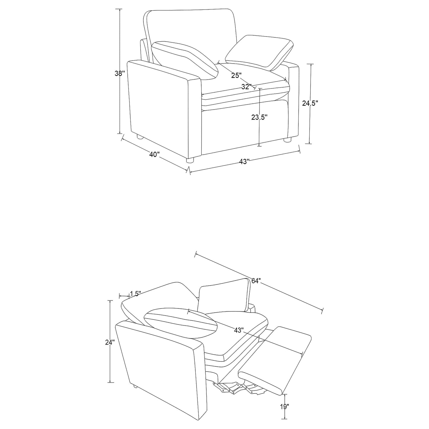 Poltrona reclinabile elettrica imbottita Collins