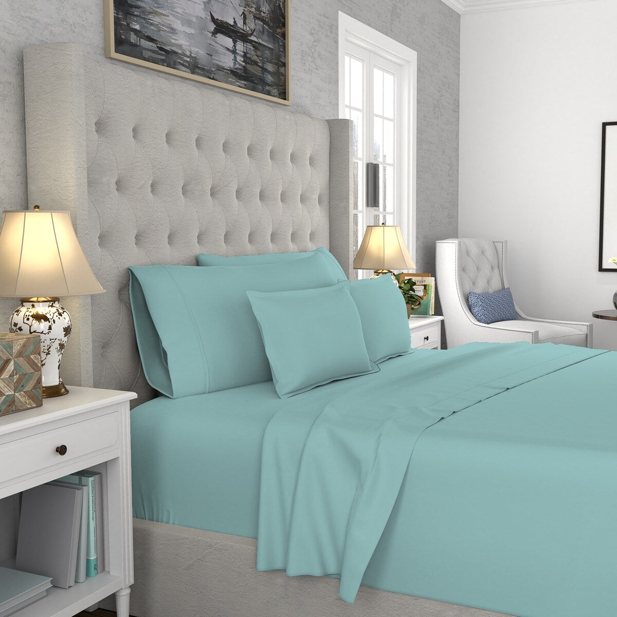 Set di lenzuola antipiega in misto cotone premium Color Sense 1200TC