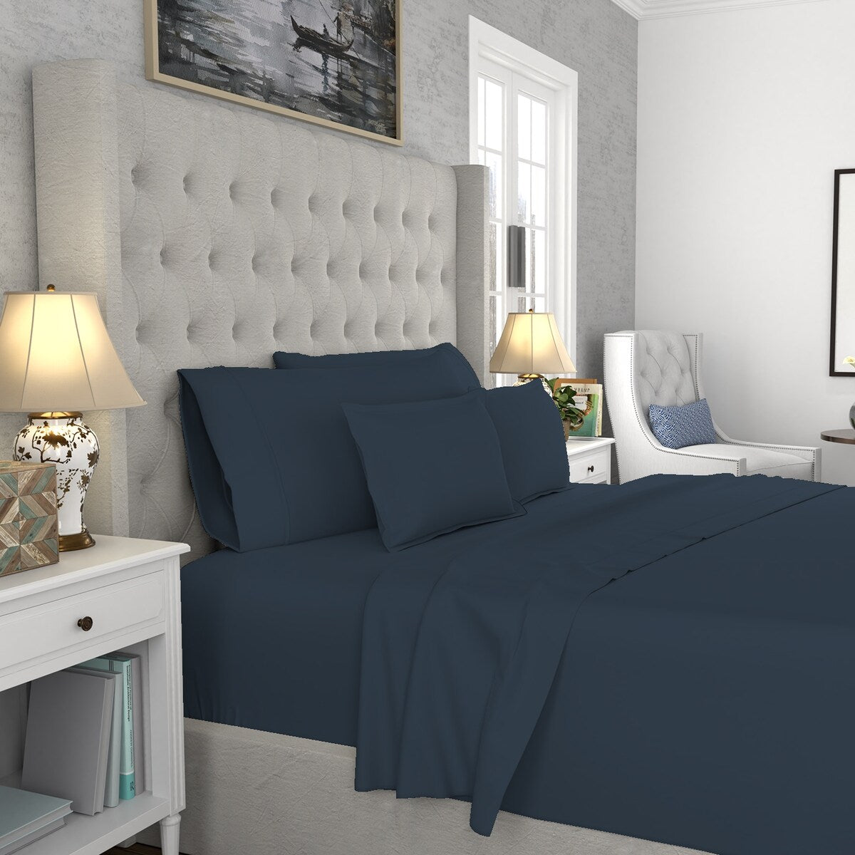 Set di lenzuola antipiega in misto cotone premium Color Sense 1200TC