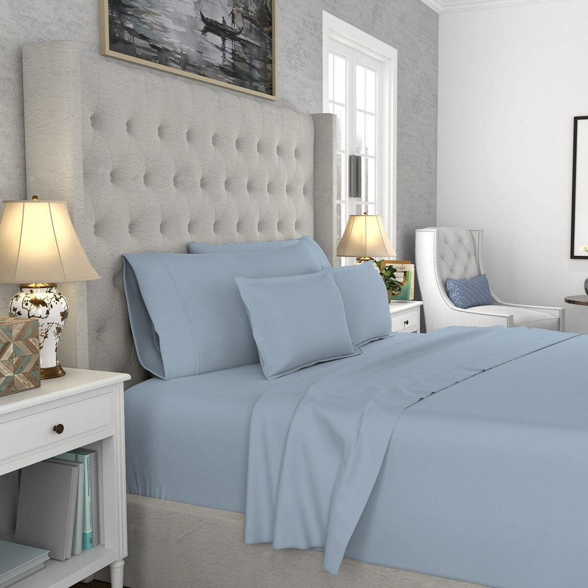 Set di lenzuola antipiega in misto cotone premium Color Sense 1200TC