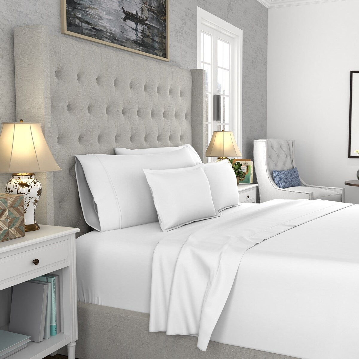 Set di lenzuola antipiega in misto cotone premium Color Sense 1200TC