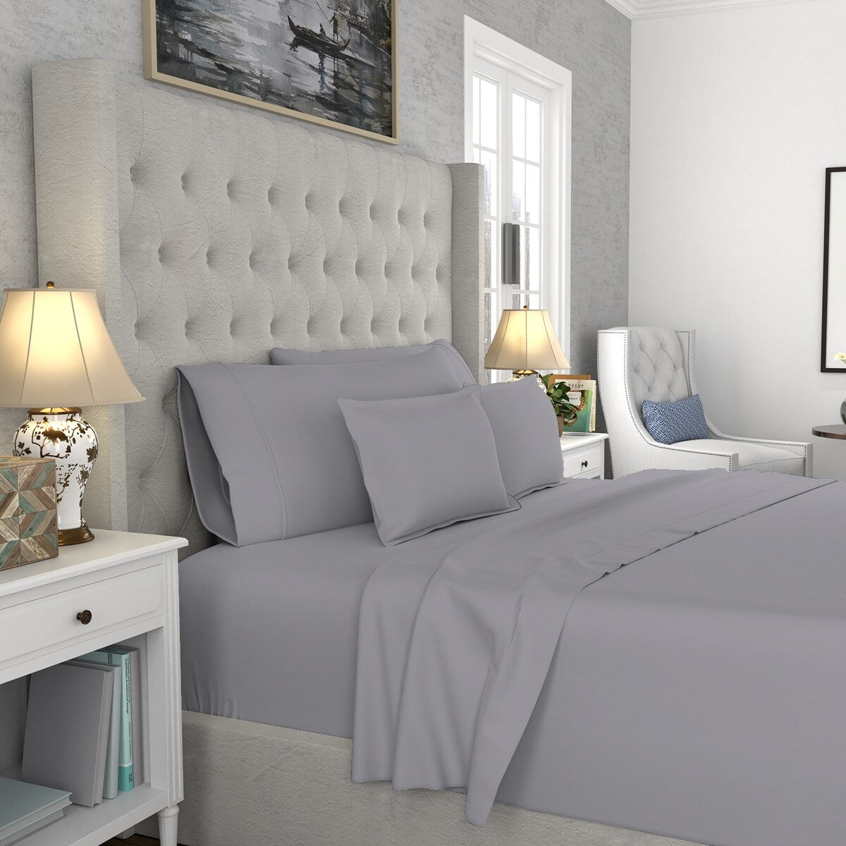 Set di lenzuola antipiega in misto cotone premium Color Sense 1200TC