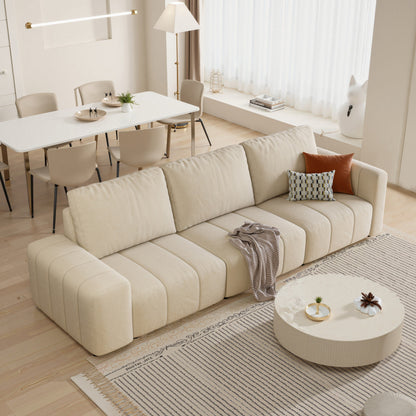 Divano combinato a tre posti, materiale antigraffio per gatti, braccioli alti e bassi, design Bacta Style beige